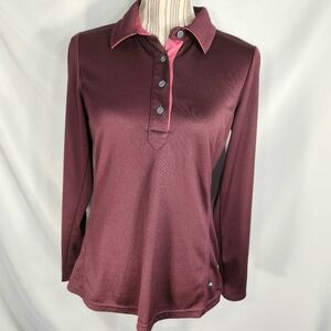 Designer Maroon 1/4 Button Long Sleeve Top Size Small